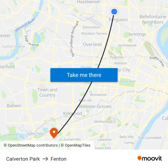 Calverton Park to Fenton map