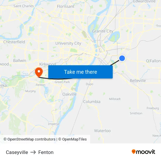 Caseyville to Fenton map
