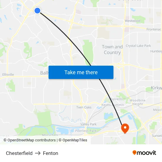 Chesterfield to Fenton map