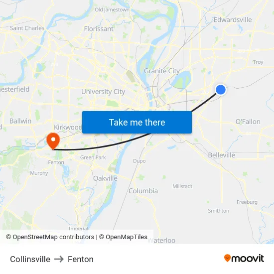 Collinsville to Fenton map