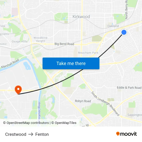 Crestwood to Fenton map