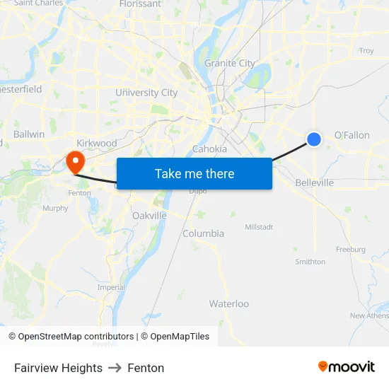Fairview Heights to Fenton map