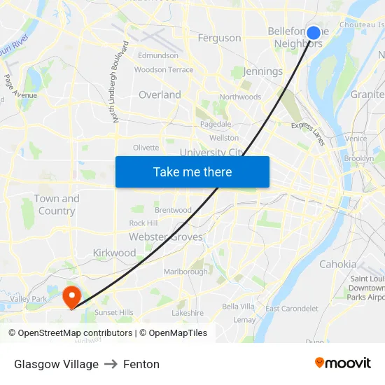 Glasgow Village to Fenton map