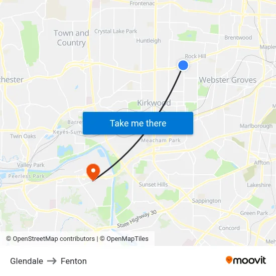 Glendale to Fenton map