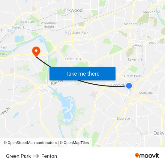 Green Park to Fenton map