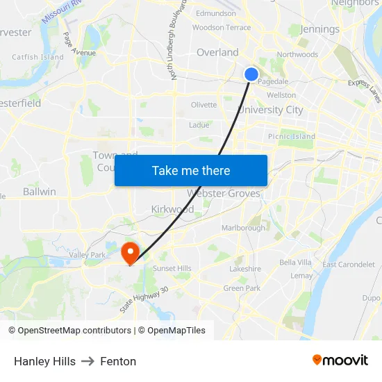 Hanley Hills to Fenton map