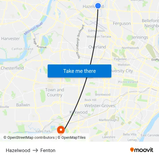 Hazelwood to Fenton map