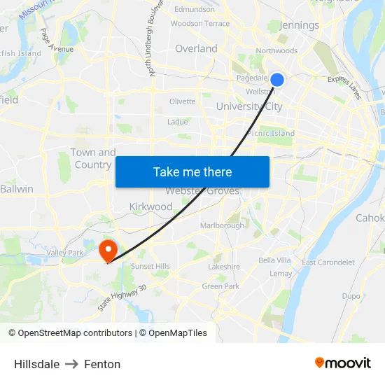 Hillsdale to Fenton map