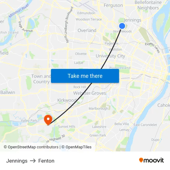 Jennings to Fenton map