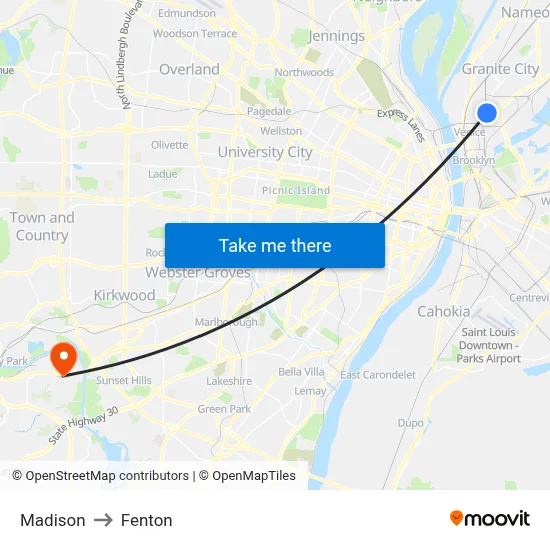 Madison to Fenton map
