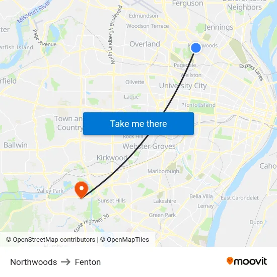 Northwoods to Fenton map