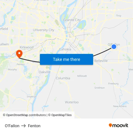 O'Fallon to Fenton map