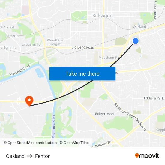 Oakland to Fenton map