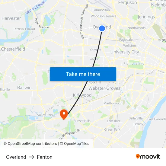Overland to Fenton map