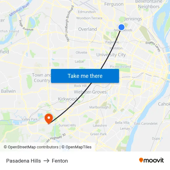 Pasadena Hills to Fenton map