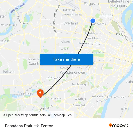 Pasadena Park to Fenton map