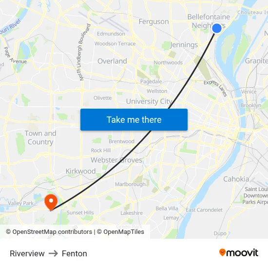 Riverview to Fenton map