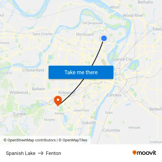 Spanish Lake to Fenton map
