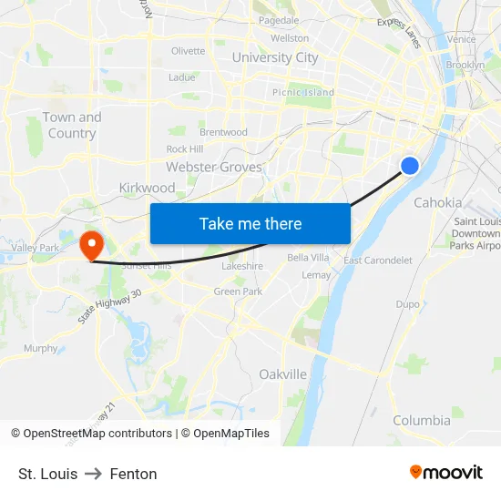 St. Louis to Fenton map