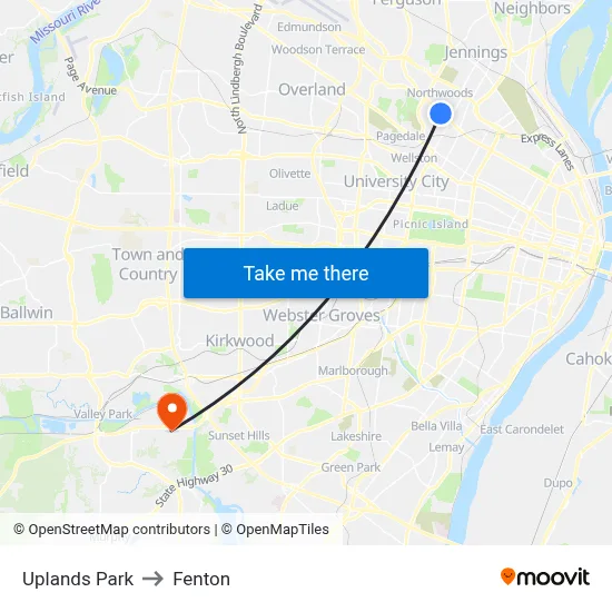 Uplands Park to Fenton map