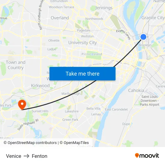 Venice to Fenton map