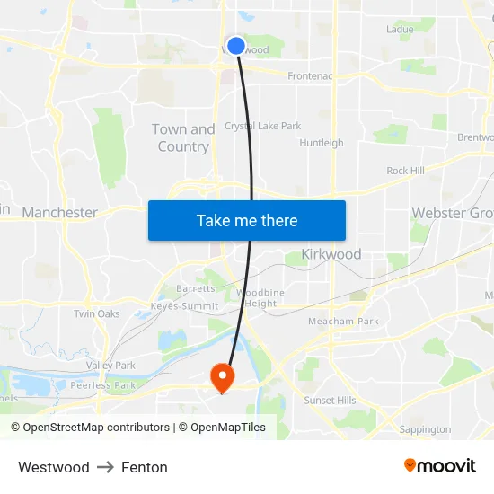 Westwood to Fenton map