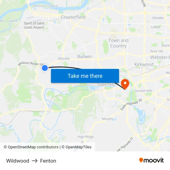 Wildwood to Fenton map