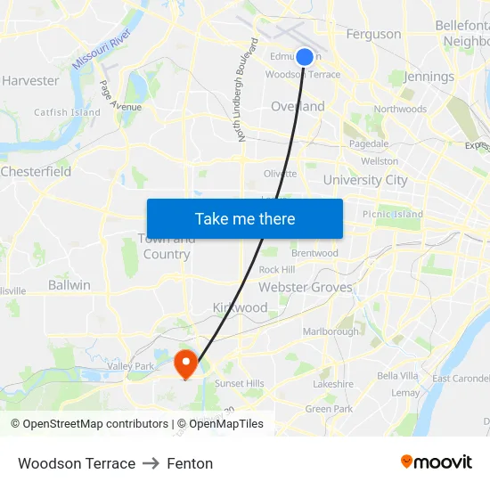 Woodson Terrace to Fenton map