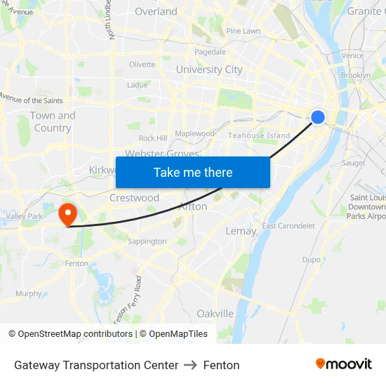 Gateway Transportation Center to Fenton map
