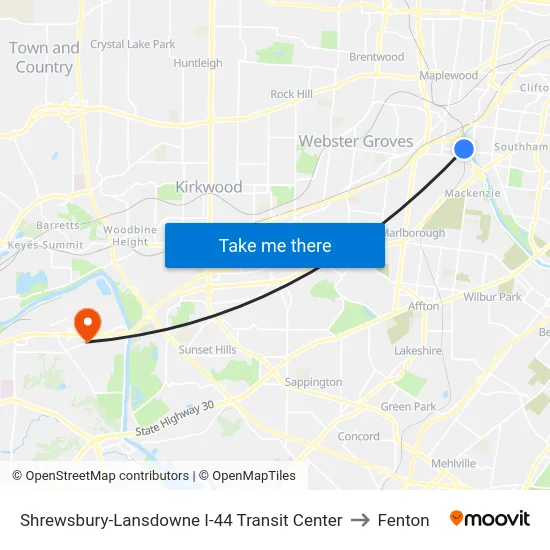 Shrewsbury-Lansdowne I-44 Transit Center to Fenton map