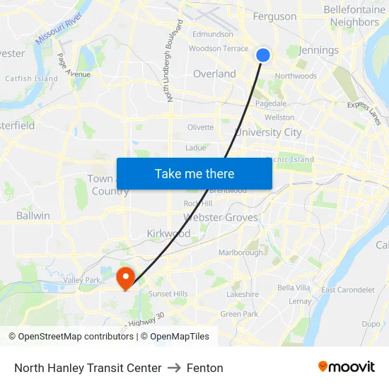 North Hanley Transit Center to Fenton map