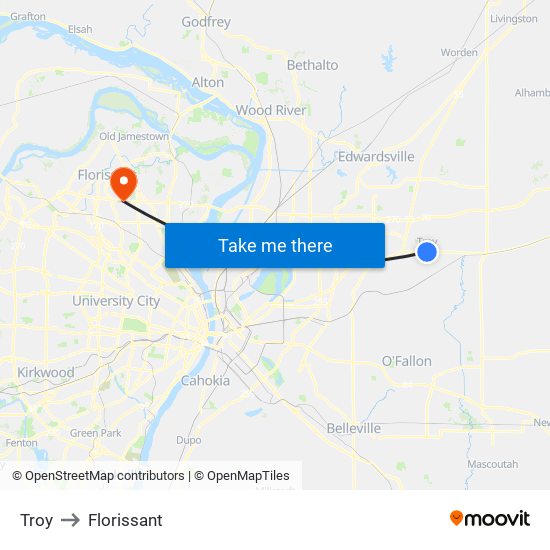 Troy to Florissant map