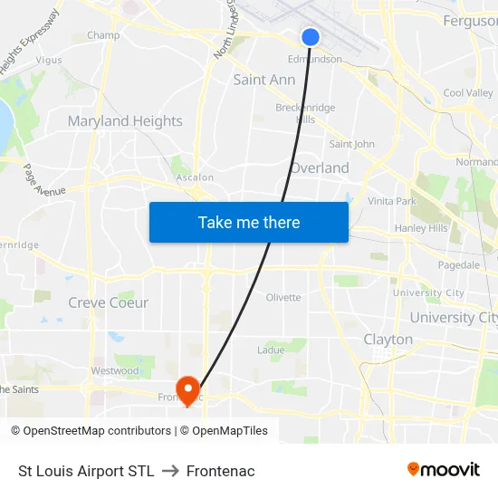 St Louis Airport STL to Frontenac map