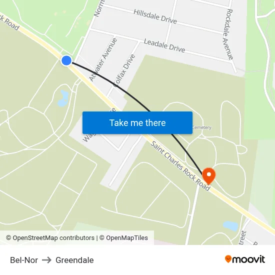 Bel-Nor to Greendale map