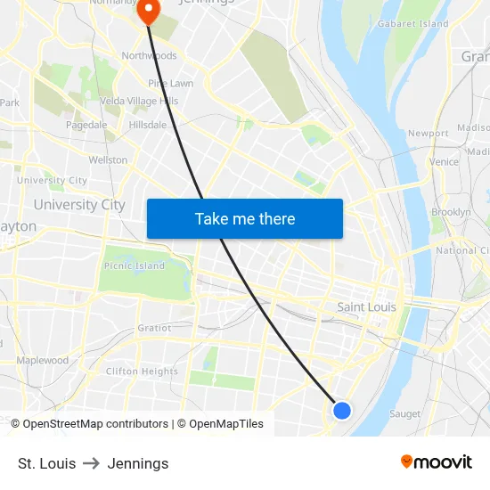 St. Louis to Jennings map