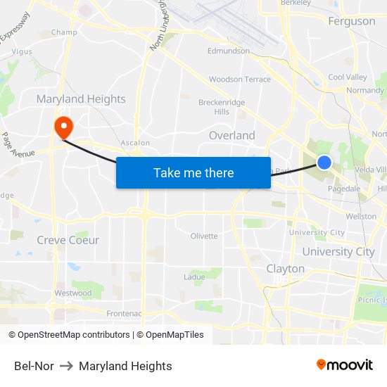 Bel-Nor to Maryland Heights map