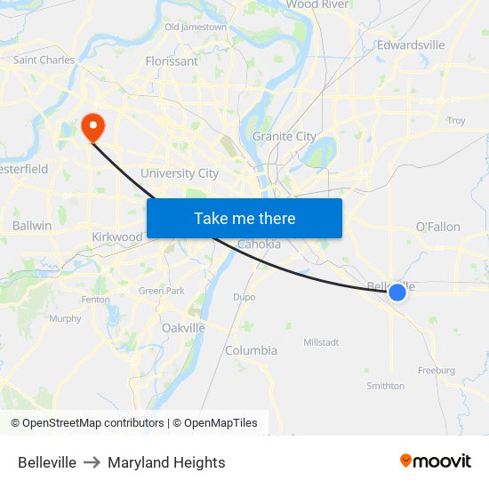 Belleville to Maryland Heights map