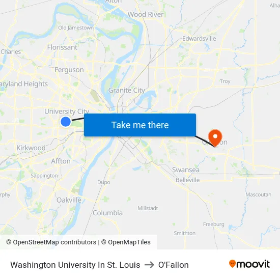 Washington University In St. Louis to O'Fallon map