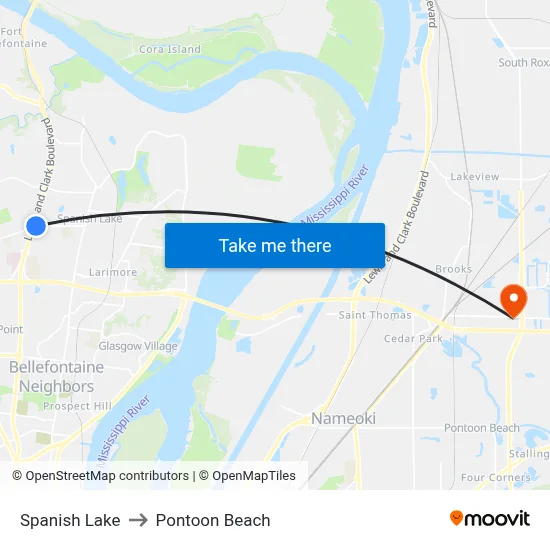 Spanish Lake to Pontoon Beach map