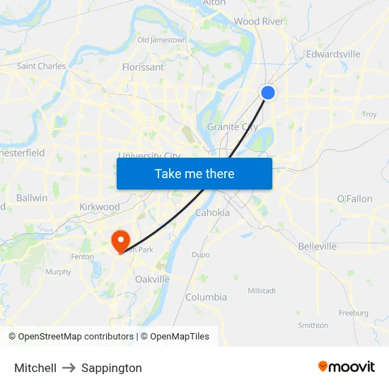 Mitchell to Sappington map