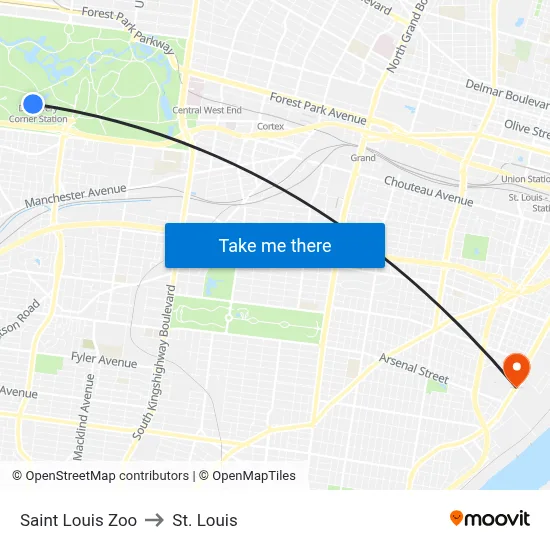 Saint Louis Zoo to St. Louis map