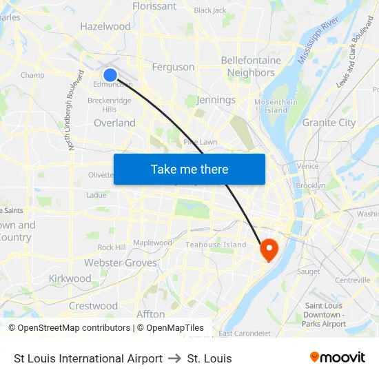 St Louis International Airport to St. Louis map