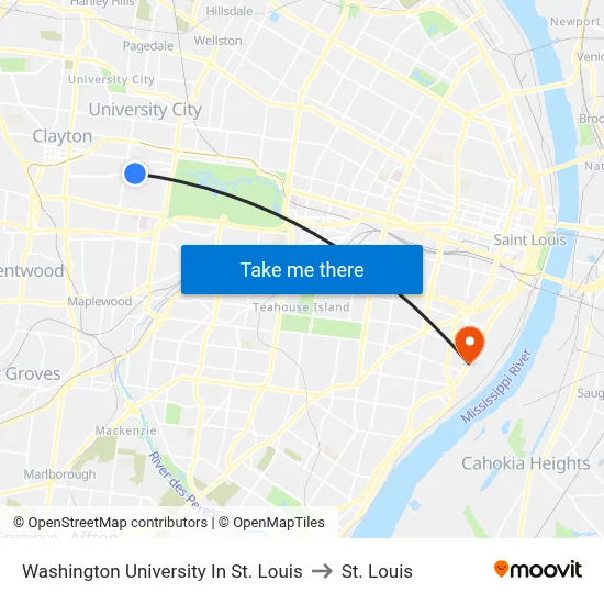 Washington University In St. Louis to St. Louis map