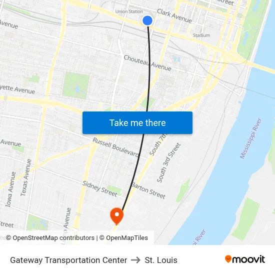 Gateway Transportation Center to St. Louis map