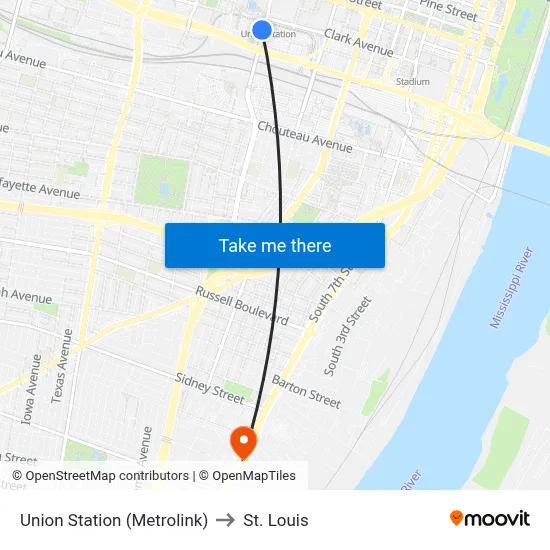 Union Station (Metrolink) to St. Louis map