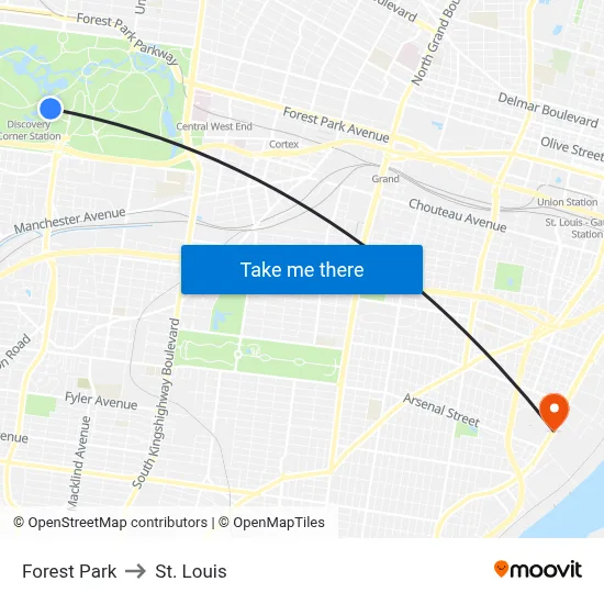Forest Park to St. Louis map