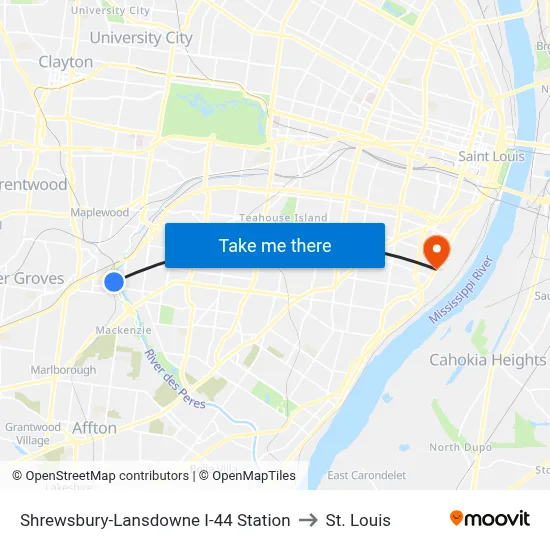 Shrewsbury-Lansdowne I-44 Station to St. Louis map