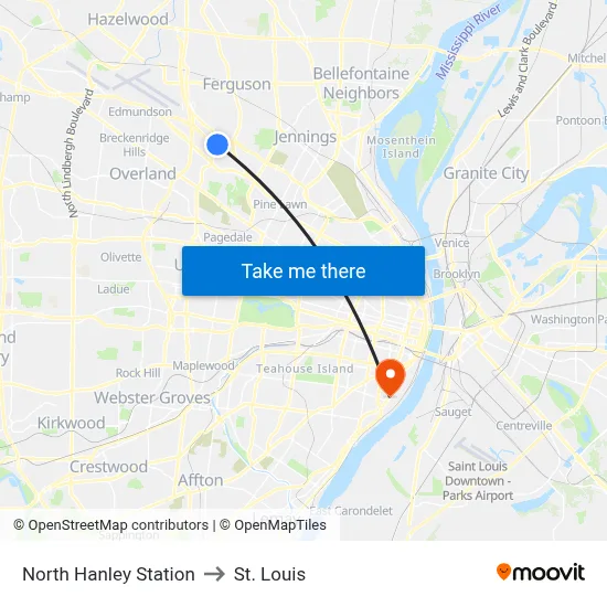 North Hanley Station to St. Louis map