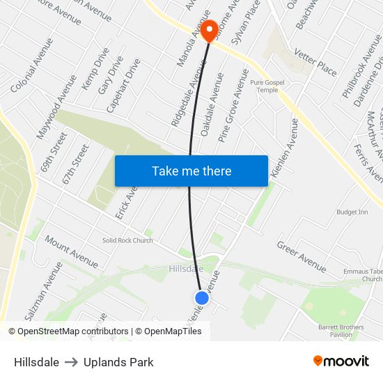 Hillsdale to Uplands Park map