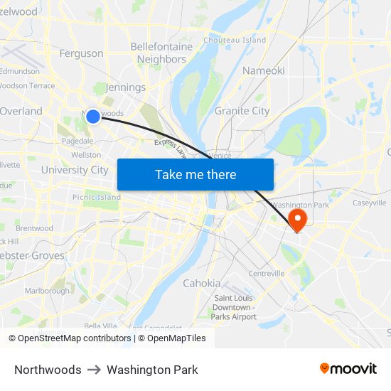 Northwoods to Washington Park map